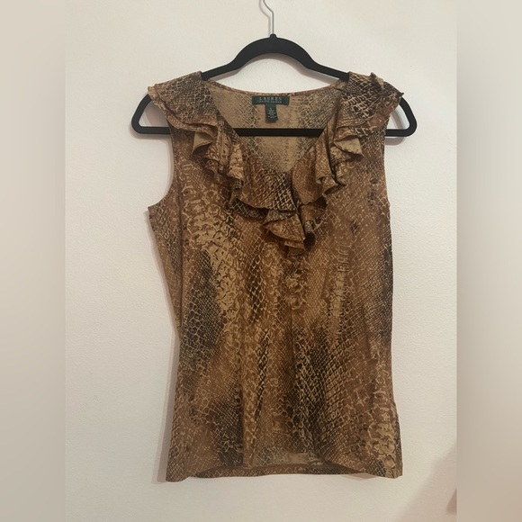 Lauren Ralph Lauren Snake Print Ruffle Trim Sleeveless Top Size Small - Picture 8 of 9